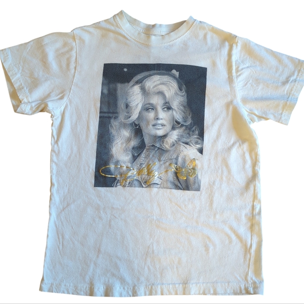 Dolly Parton Butterfly T-shirt, Women's XS, 100% Cotton, Gold Foil, Relaxed Fit